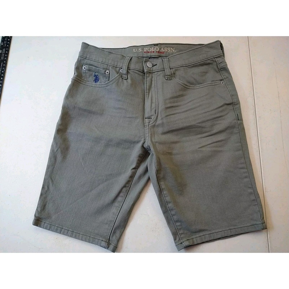 U S. Polo Assn. Bermuda Shorts W28 L9.5 R10 Gray Large Pony Denim Stretch Preppy